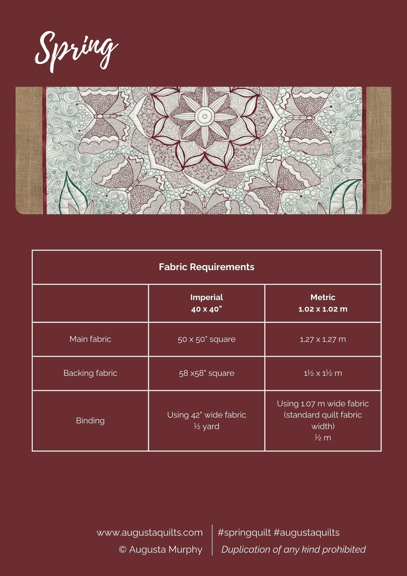 Spring Whole Cloth Quilt Pattern (pdf)